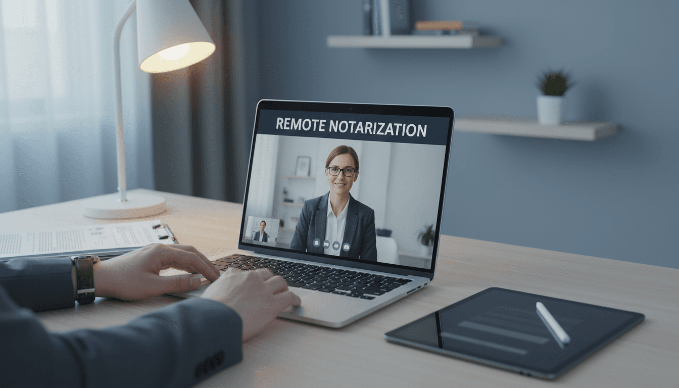 Secure online video notarization on laptop screen
